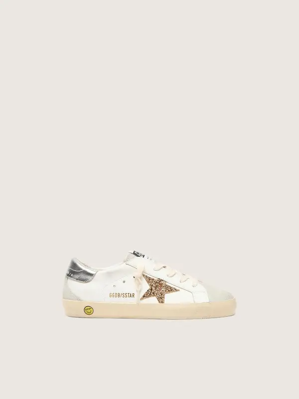 Junior Super-Star with gold glitter star and silver metallic leather heel tab online