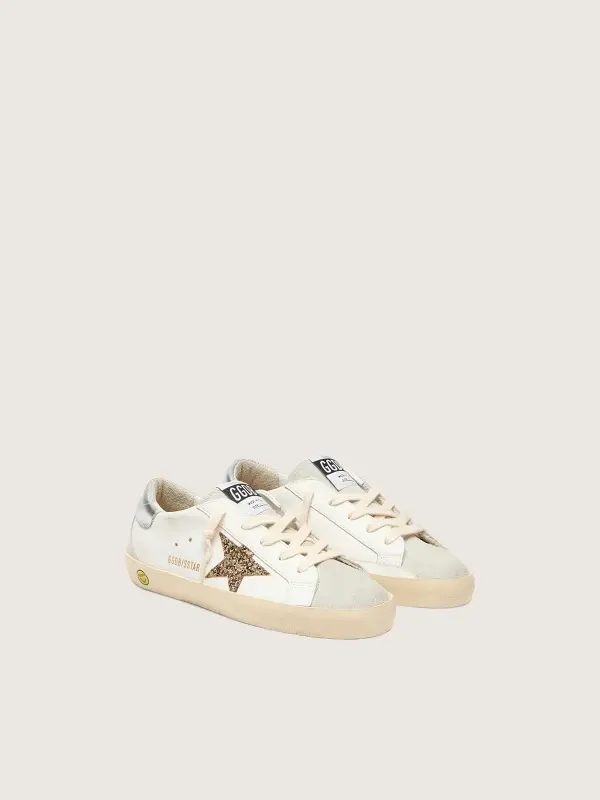 Junior Super-Star with gold glitter star and silver metallic leather heel tab online