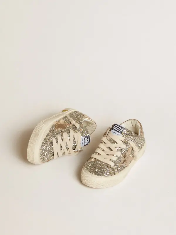 May Junior in platinum glitter with metallic leather star and heel tab online
