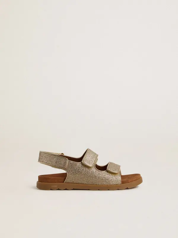 Noa Junior sandals in micro-glitter and platinum leather online