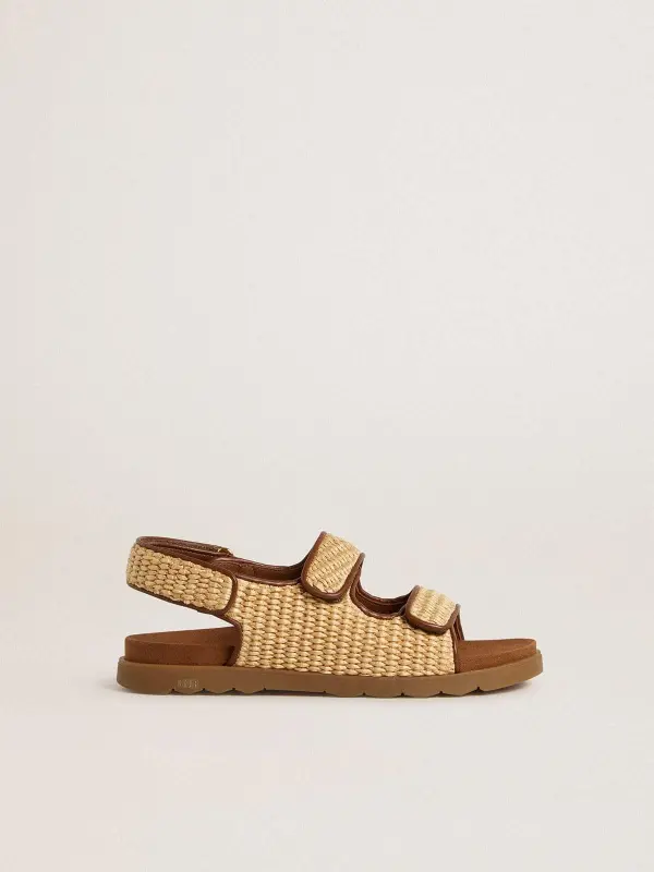 Noa Young sandals in beige raffia and brown leather online