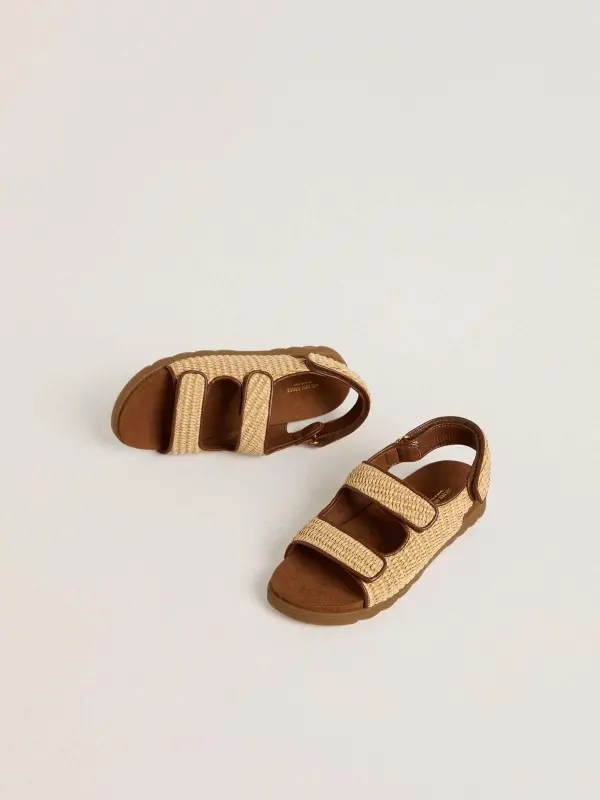 Noa Young sandals in beige raffia and brown leather online