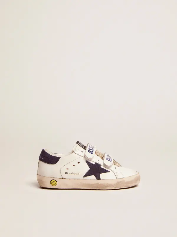 Old School Young in white leather with blue suede star and heel tab online