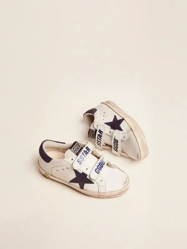 Old School Young in white leather with blue suede star and heel tab online