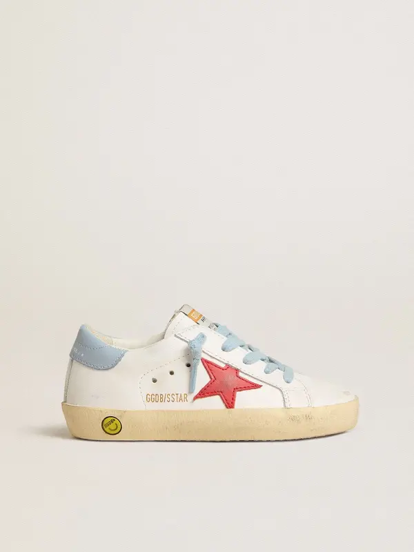 Super-Star Young in white leather with red star and light blue heel tab online