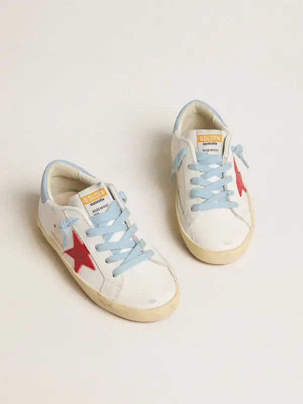 Super-Star Young in white leather with red star and light blue heel tab online