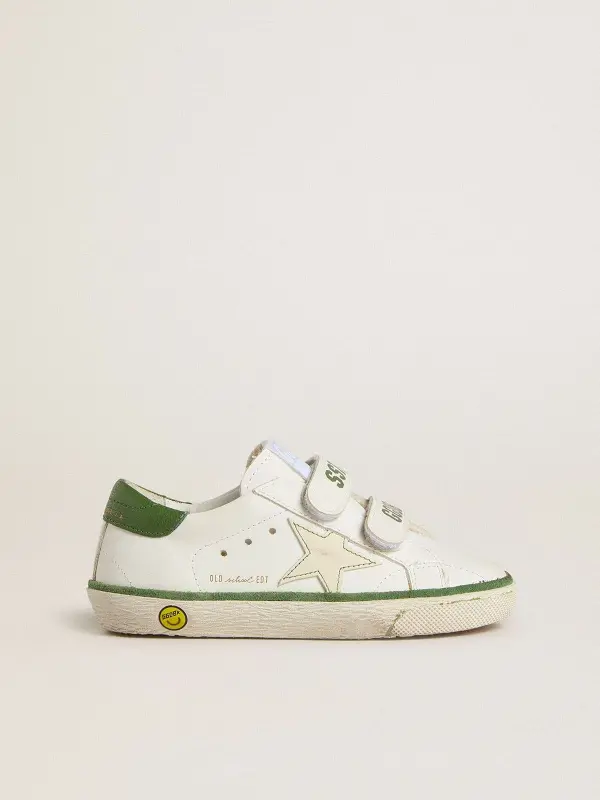 Teen Old School in white leather with green nappa heel tab and green insert online