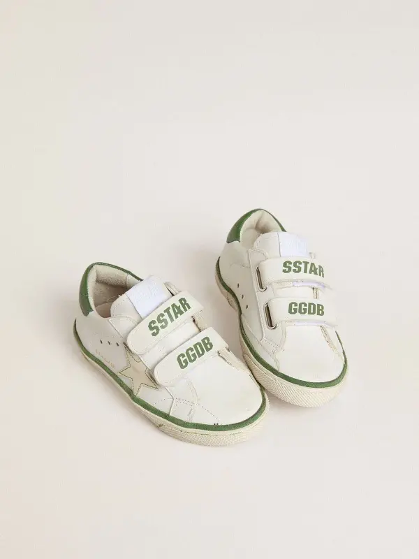 Teen Old School in white leather with green nappa heel tab and green insert online
