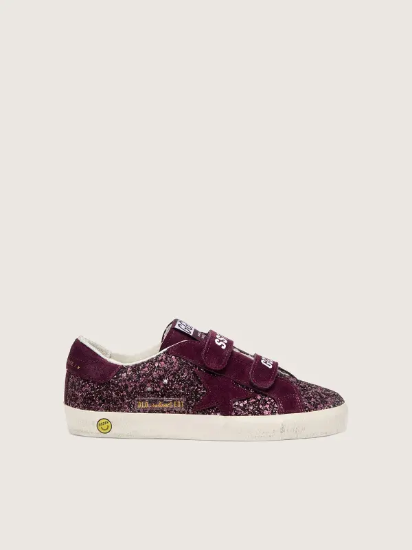 Young Old School in burgundy glitter with burgundy suede star and heel tab online