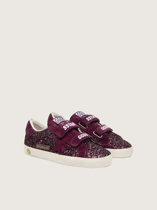 Young Old School in burgundy glitter with burgundy suede star and heel tab online