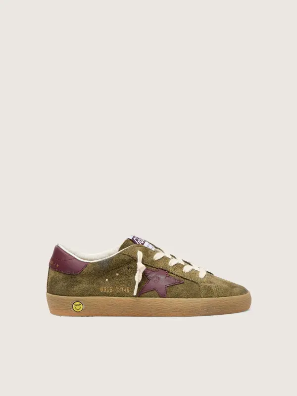Young Super-Star in military-green suede with burgundy leather star and heel tab online