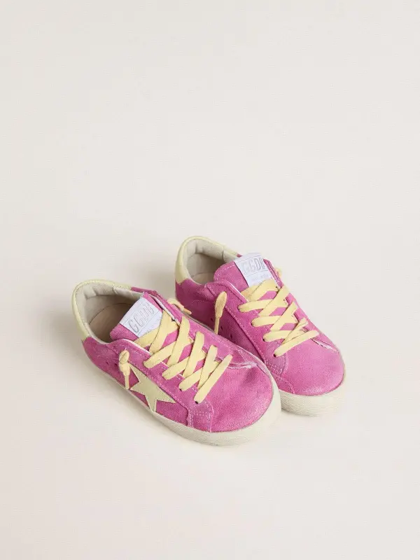 Young Super-Star in pink suede with light yellow star and heel tab online