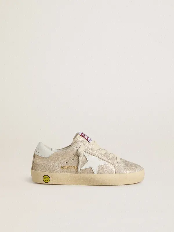 Young Super-Star in sand-colored laminated-effect suede with white leather star online