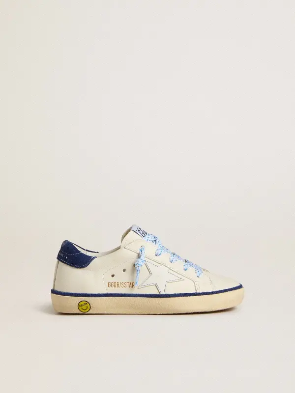 Young Super-Star in white leather with blue suede heel tab online