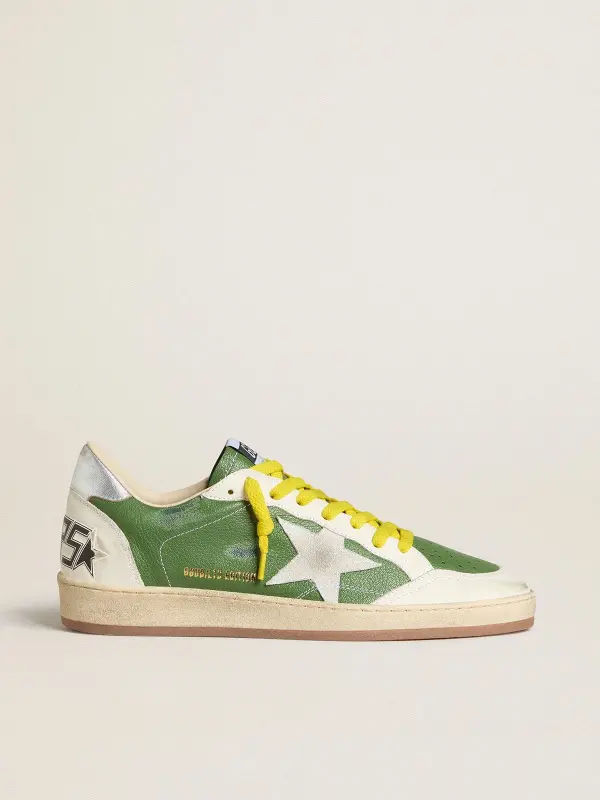 Ball Star LTD in green nappa leather with white suede star and metallic silver leather heel tab online