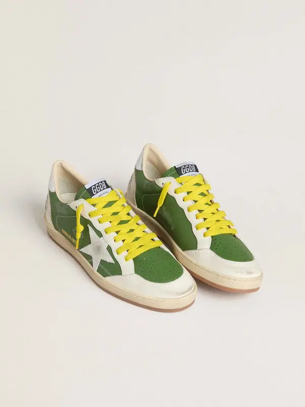 Ball Star LTD in green nappa leather with white suede star and metallic silver leather heel tab online