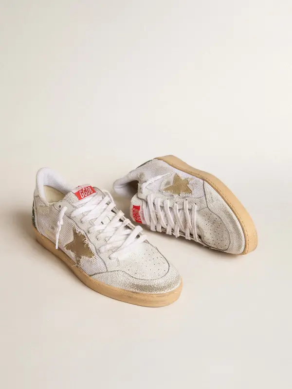 Ball Star LTD in white crackle leather and mesh with suede star online