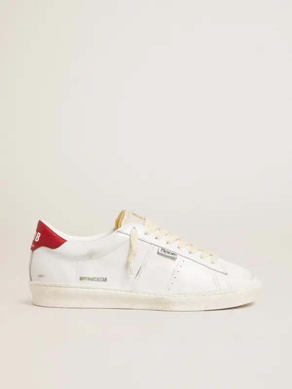 Matchstar in glossy white leather with glossy red leather heel tab online