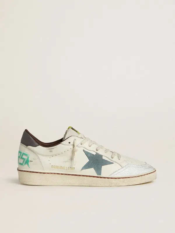 Men’s Ball Star in white leather with light blue suede star and brown nubuck heel tab online