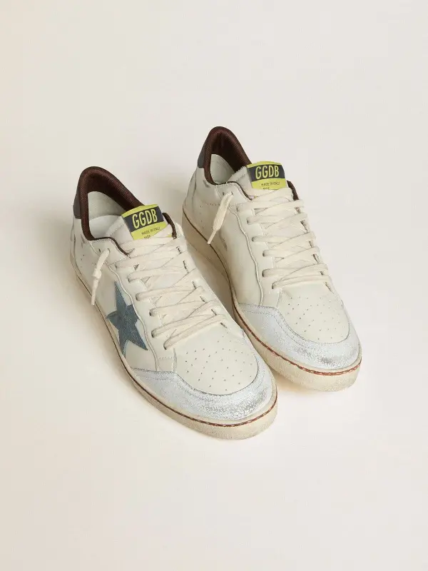 Men’s Ball Star in white leather with light blue suede star and brown nubuck heel tab online