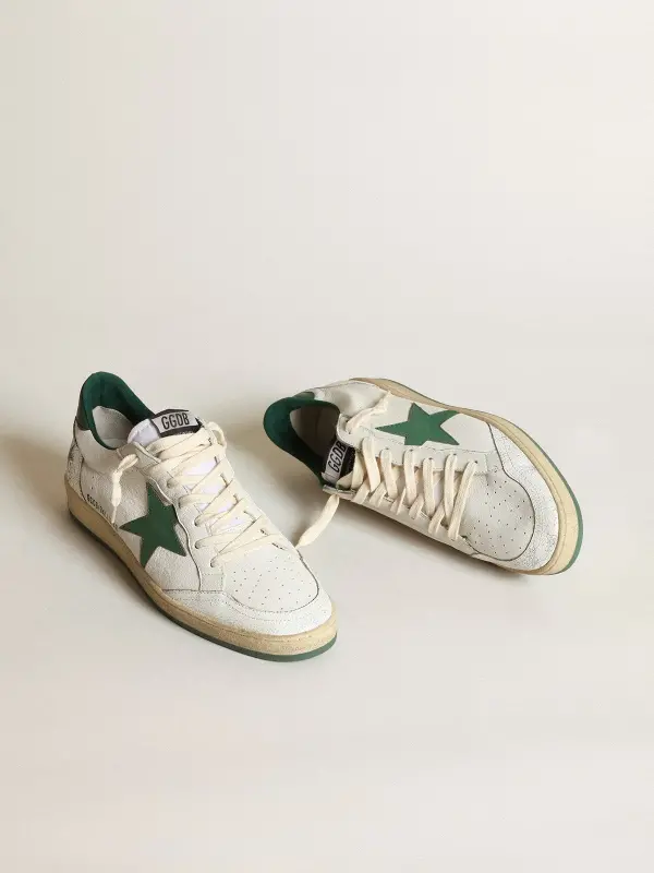 Men’s Ball Star in white nappa leather with green leather star and heel tab online