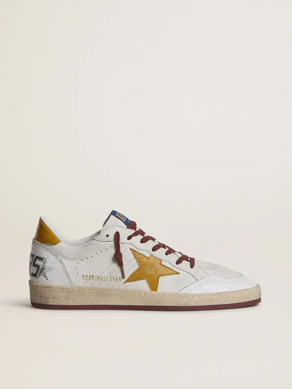 Men’s Ball Star in white nappa leather with yellow animal-print leather star and heel tab online