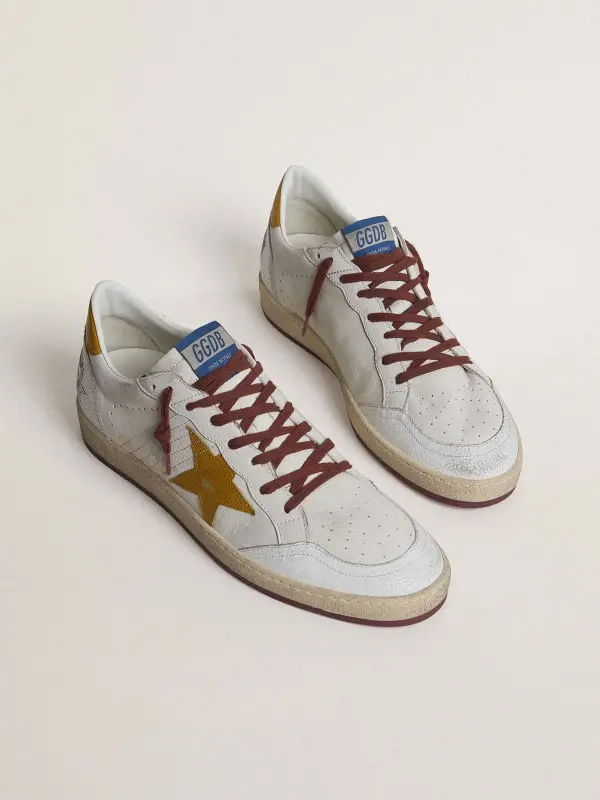 Men’s Ball Star in white nappa leather with yellow animal-print leather star and heel tab online