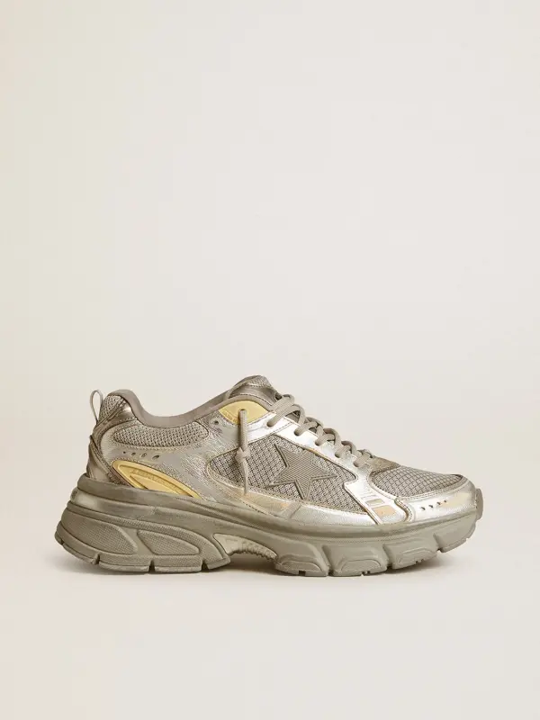 Men’s Lightstar in metallic leather and silver mesh with gray star online