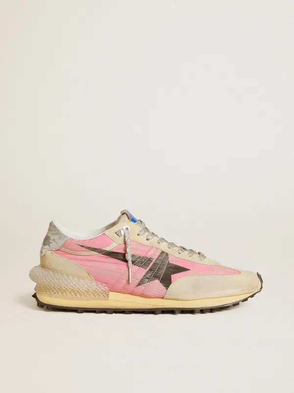 Men’s Marathon in pink nylon and gold suede with black printed star online