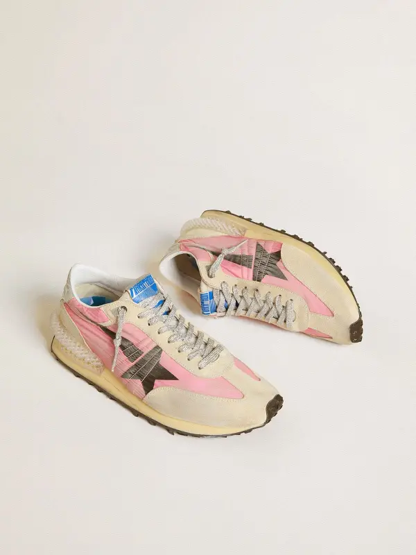 Men’s Marathon in pink nylon and gold suede with black printed star online