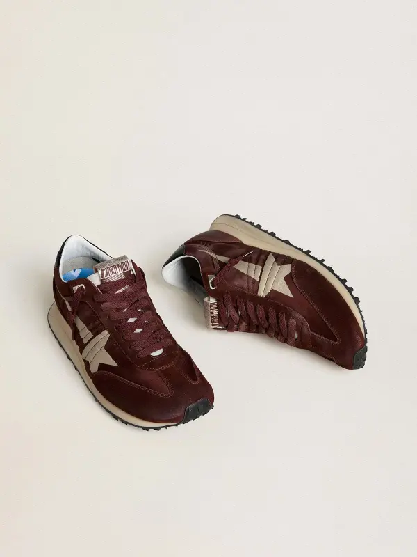 Men’s Marathon with burgundy satin upper and platinum leather star online