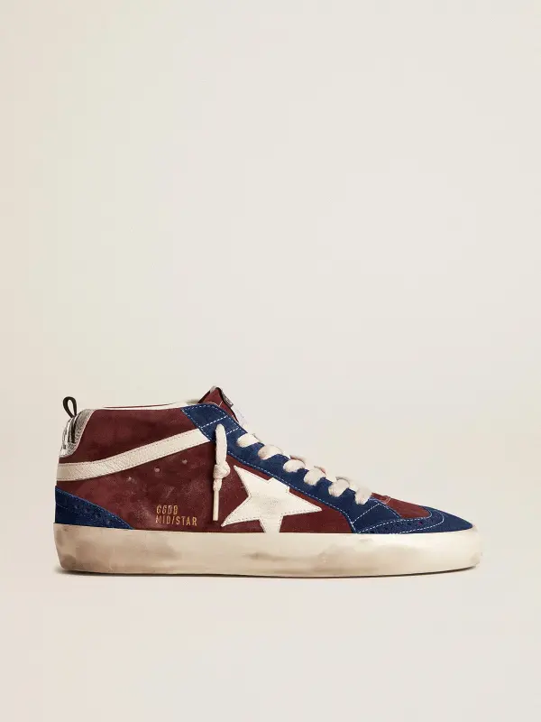 Men’s Mid Star in wine-red suede with white nappa star and flash online