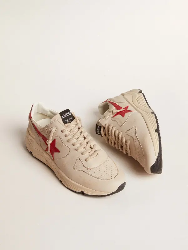 Men’s Running Sole in gray nappa leather with red nappa leather star and heel tab online