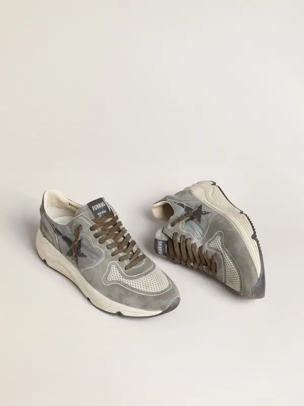 Men’s Running Sole in light blue nylon with black star and green leather heel tab online