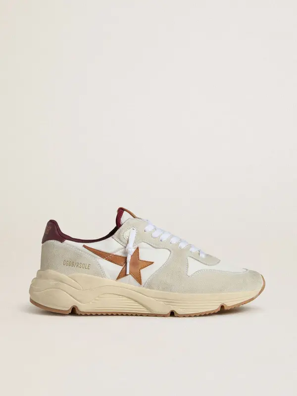Men’s Running Sole in nylon and suede with brown leather star and burgundy leather heel tab online