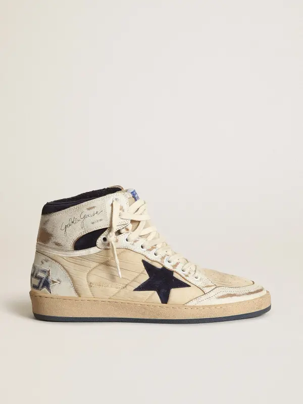 Men’s Sky-Star in cream-colored nylon and leather with blue suede star online