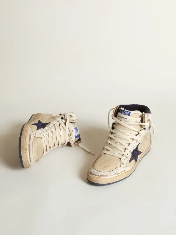 Men’s Sky-Star in cream-colored nylon and leather with blue suede star online
