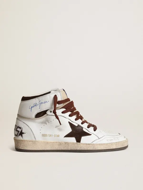 Men’s Sky-Star in white nappa leather with a chocolate suede star online