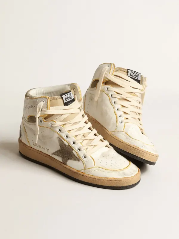 Men’s Sky-Star in white nappa leather with dove-gray suede star online