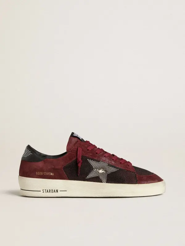 Men’s Stardan in black mesh and burgundy suede with white leather star online