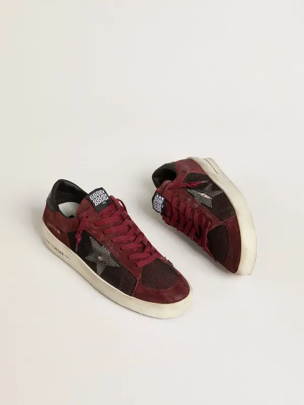 Men’s Stardan in black mesh and burgundy suede with white leather star online