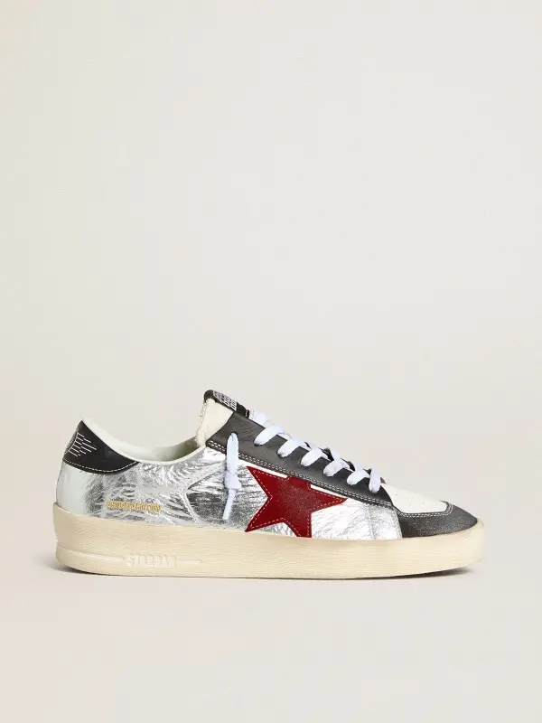 Men’s Stardan in laminated silver nylon with burgundy suede star online