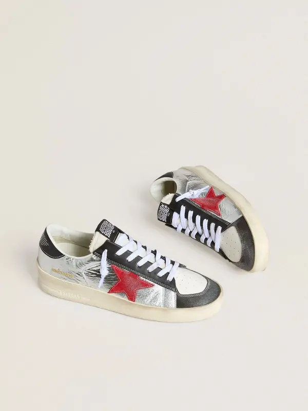 Men’s Stardan in laminated silver nylon with burgundy suede star online