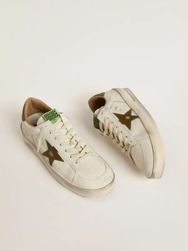 Men’s Stardan in white leather with military-green snake-print leather star and heel tab online