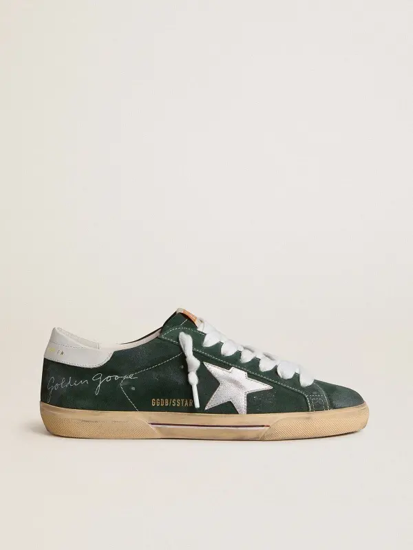 Men’s Super-Star in green suede with silver metallic leather star and leather heel tab online