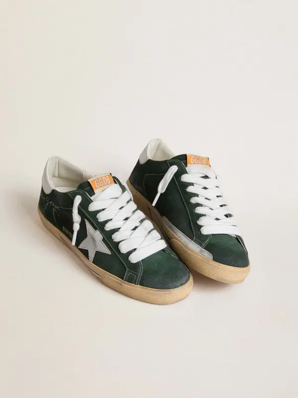 Men’s Super-Star in green suede with silver metallic leather star and leather heel tab online