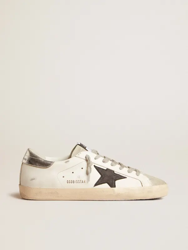 Men’s Super-Star in white leather with black nubuck star and silver metallic leather heel tab online