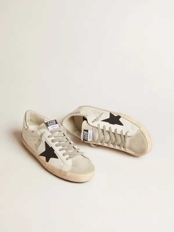 Men’s Super-Star in white leather with black nubuck star and silver metallic leather heel tab online