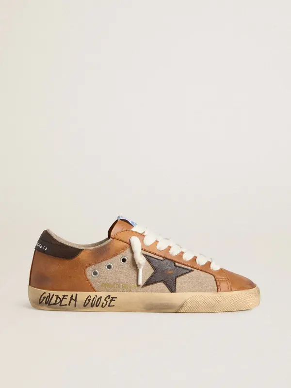 Men’s Super-Star LTD in beige wool with brown leather star and camel inserts online