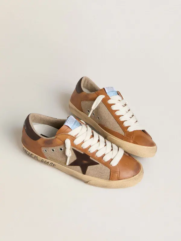 Men’s Super-Star LTD in beige wool with brown leather star and camel inserts online
